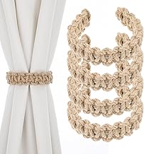 TIESOME Pack of 4 Braided Curtain Tiebacks, Boho Curtain Tiebacks, Braided Curtain Holders, Handmade Curtain Ties for Office, Living Room, Bedroom, Decorative Curtains
