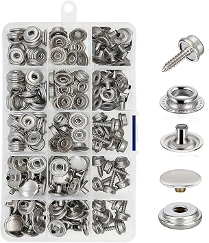 220 PCS Snap Fasteners ، استبدال اللقطات لخيام غطاء القارب ، أزرار Snap الجلدية المعدنية ، 15mm Snap Kit Socket Canvas لـ DIY Boat Cover ، الملابس ، أبازيم الحرف الهوائية المقاومة للرياح