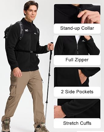 Men's Fleece Jacket, Warm Winter Jacket, Breathable & Comfortable Full Zip Sweat Jacket, 400 g Thick Transition Jacket, Outdoor for Hiking, Leisure, Trekking