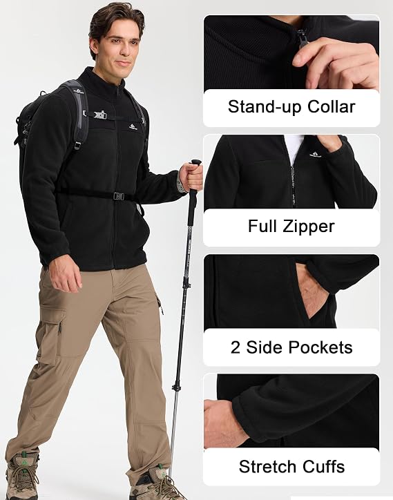 Men's Fleece Jacket, Warm Winter Jacket, Breathable & Comfortable Full Zip Sweat Jacket, 400 g Thick Transition Jacket, Outdoor for Hiking, Leisure, Trekking
