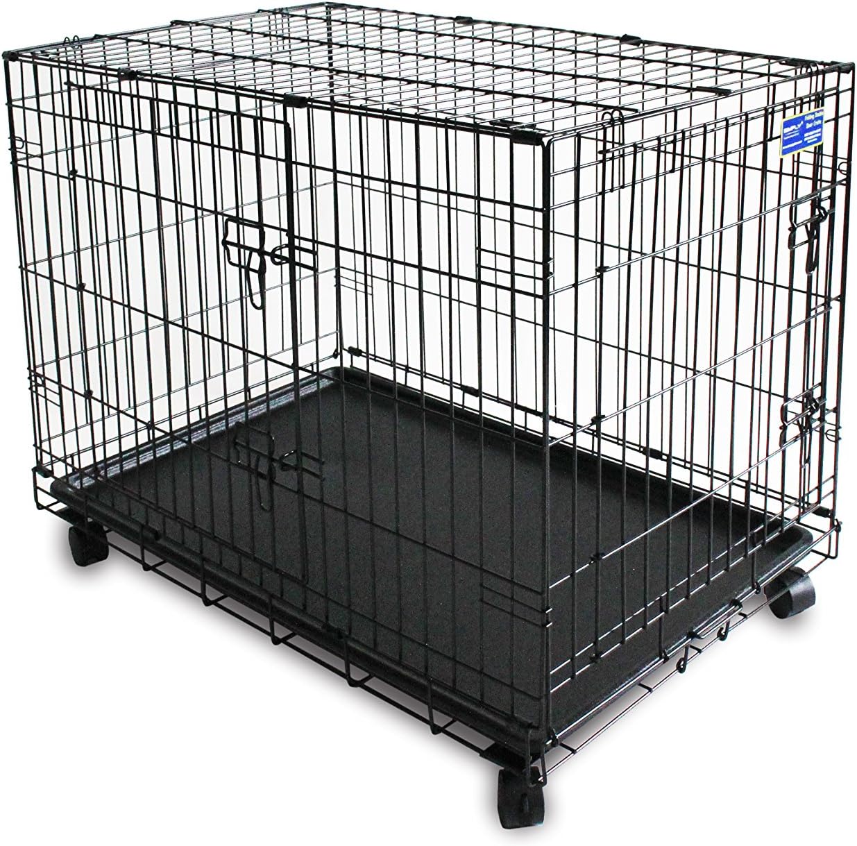 Simply Plus 30" Dog Crate [Newly Designed Model], Double-Doors Folding Metal w / Tray 30" x 19" x 24"