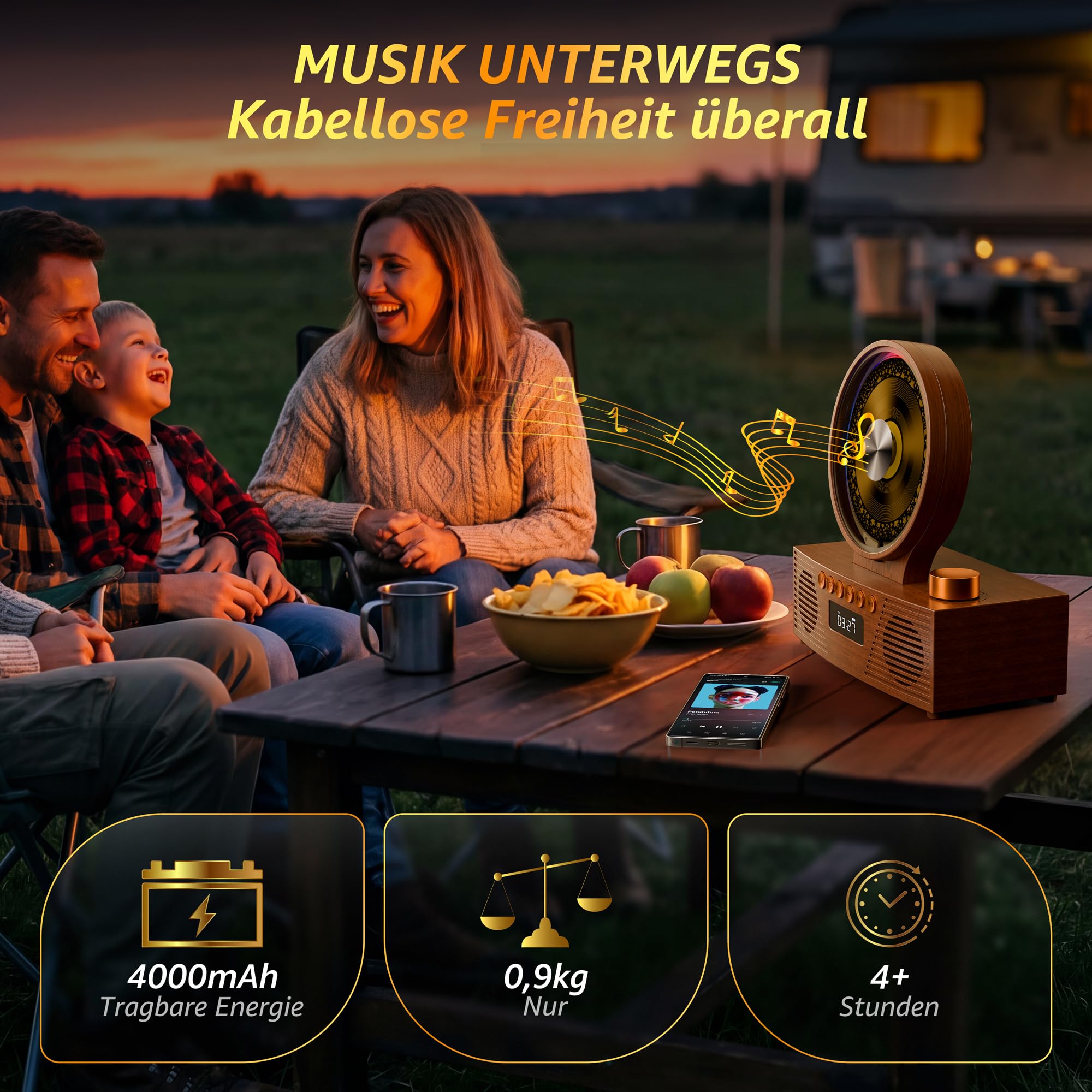 ROADOM CD Player Bluetooth 5.3 mit Dual Lautsprecher, 4000mAh Tragbar Wiederaufladbar, 6-in-1 Wiedergabe CD/USB/TF/FM/AUX, RGB Licht, Retro Desktop CD Spieler für Zuhause