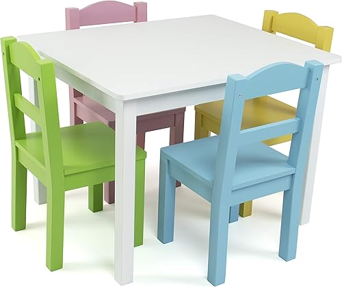 Miniatura 8 de Tot Tutors Juego de mesa y 4 sillas de madera para niños, Espresso (Colección Espresso), Madera, blancorosapúrpura (WhitePinkPurple)