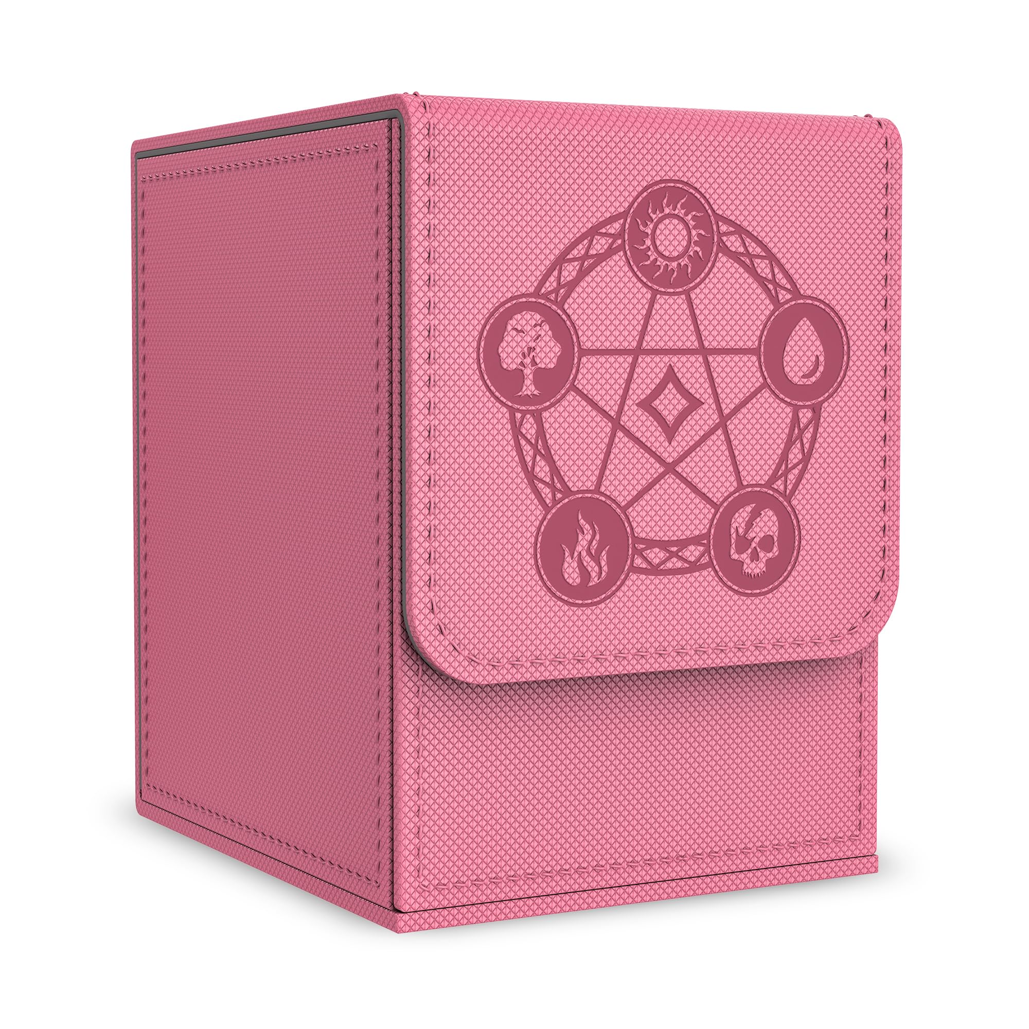 Zettokete Card Deck Box with 2 Dividers, MTG Commander Deck Box Holds 100+ Double-Sleeved Cards, Leather Magnetic Deck Case Compatible with Magic TCG CCG Cards, Pink