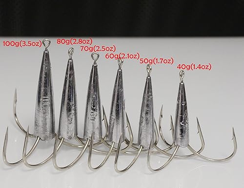 Miniatura 5 de Paquete de 2 anzuelos agudos con peso para enganchar, ganchos de pesca grandes con peso de 1.7 onzas, 2.1 onzas, 2.5 onzas