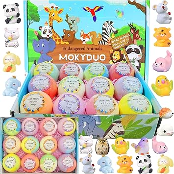 Amazon Mokyduo バスボム こども 炭酸 入浴剤 子供 ギフトセット お風呂 知育 おもちゃ 絶滅危惧種 誕生日 プレゼント 人気 香り爆弾 美容保湿オイル含まれ バスボール 男の子 女の子 詰め合わせ ホワイトデー お返し 肌に優しい 潤い カラフル Box付き 成人の日