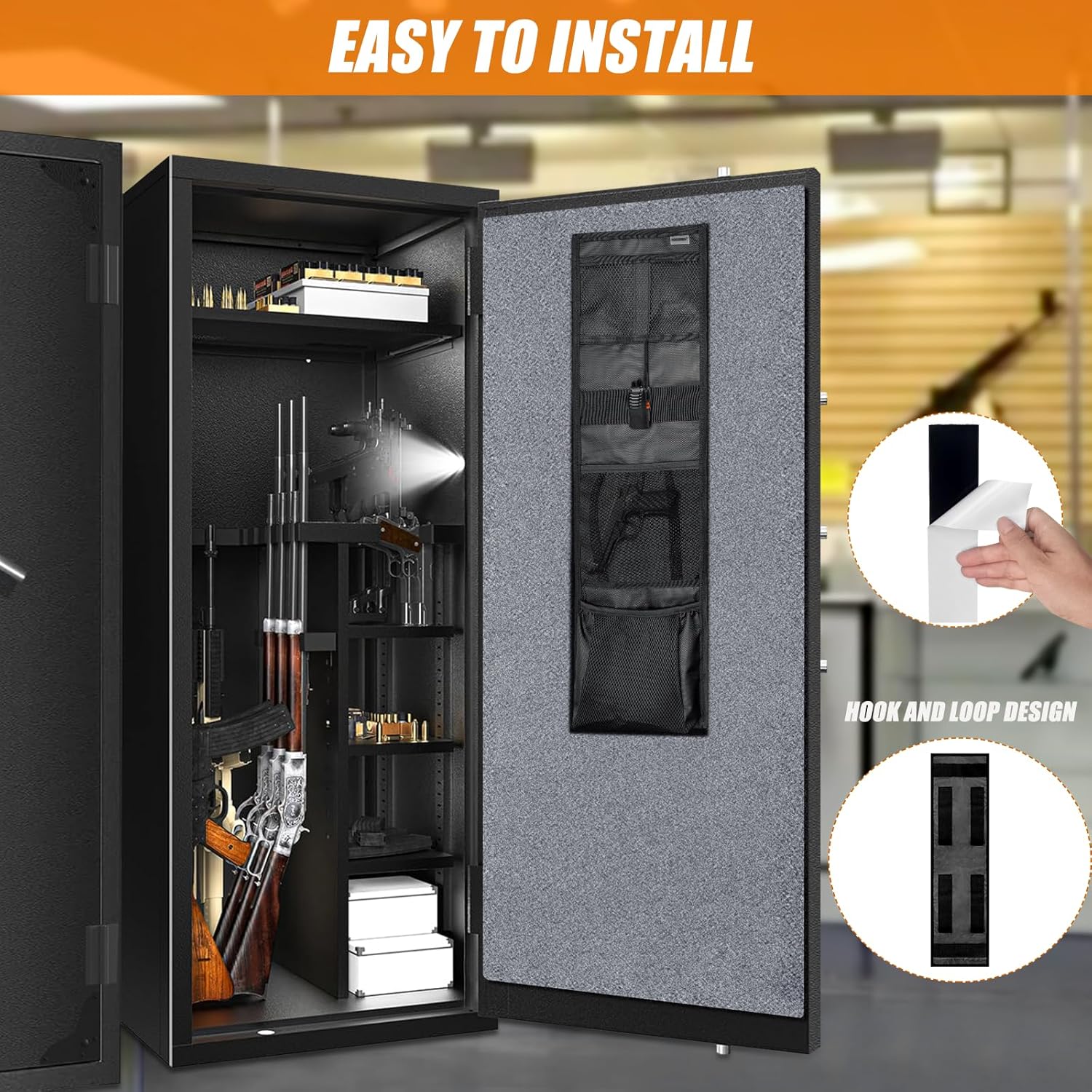 Gun Safe Door Organizer, Storage Accessories for Cabinet, Closet - Easy to Install
