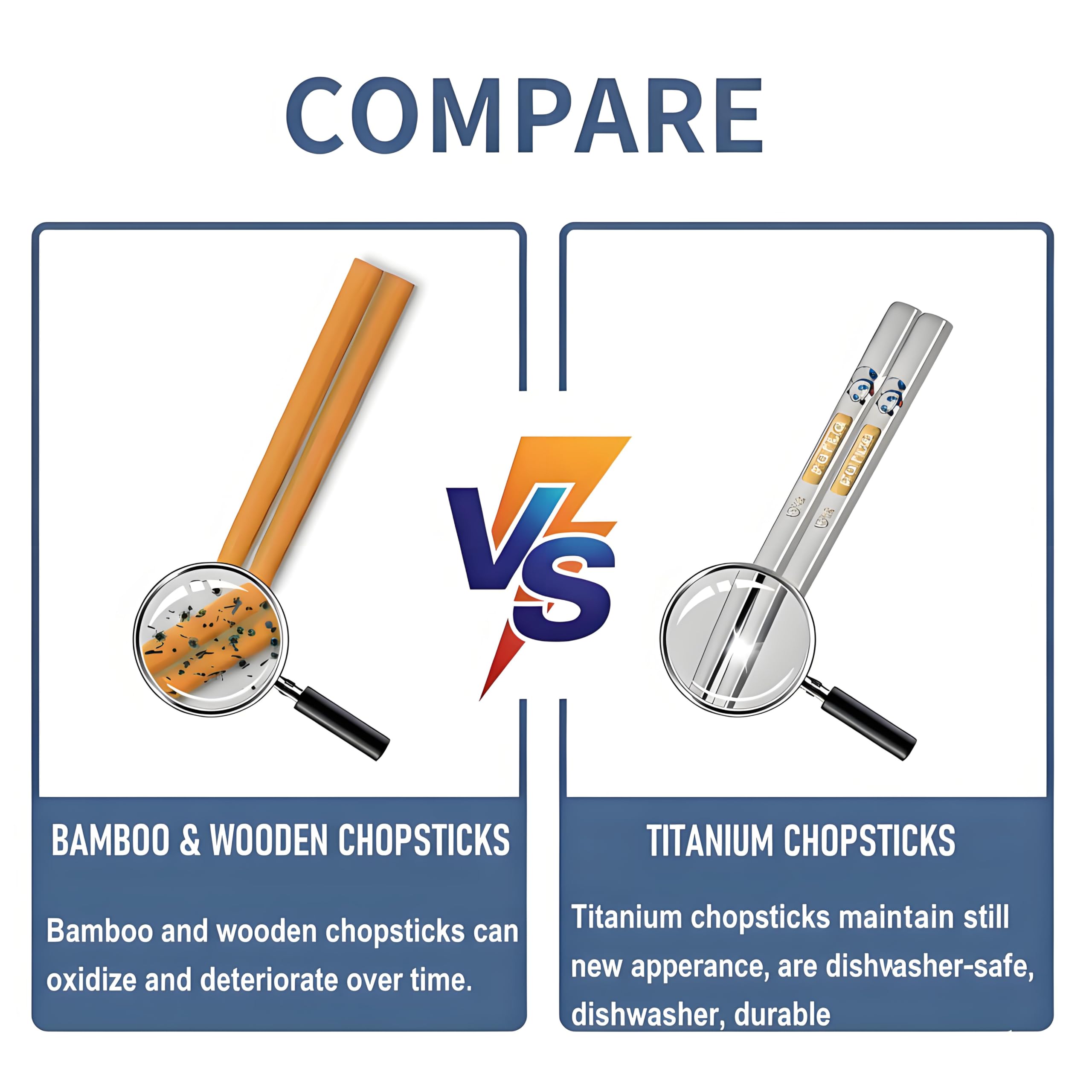 Titanium-plated stainless steel chopsticks with Training Helpers - Premium Reusable Non-Slip & Lightweight Metal Chopsticks Set, Dishwasher Safe, Furniture Kitchen Premium Gift Set (Silver） — Amazon image 4