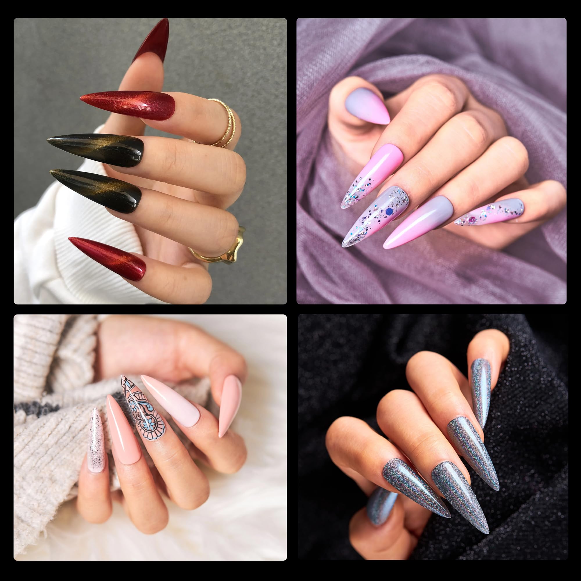 Unghie finte semiopache a punta lunga, in morbido gel, preformate, copertura completa, con scatola trasparente, per saloni di bellezza e nail art fai da te, 600 pezzi/12 misure