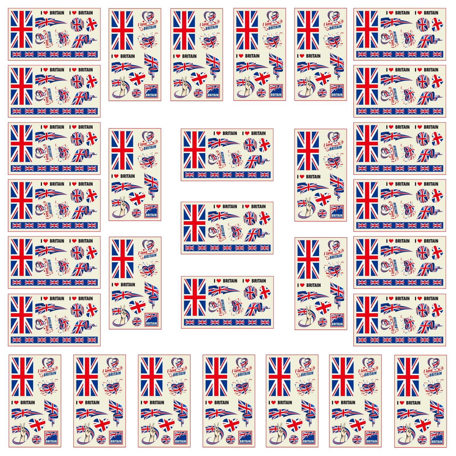 Autousa 30x Temporary Tattoos of Great Britain Flag for International Competitions 2024 European Championship Football World Cup Face Waterproof Flags Stickers (30 Sheets)