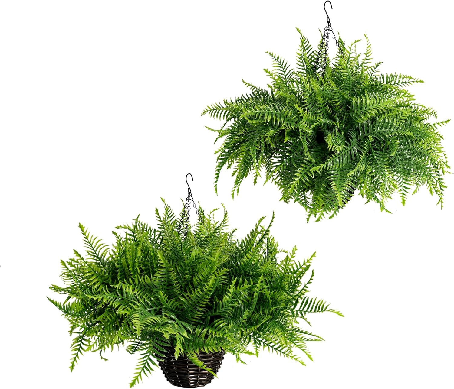 2PCS Fake Hanging Plant- Boston Ferns UV Resistant Plastic Plants - Perfect for Outdoor Décor with Lifelike Beauty (Persian-Green)