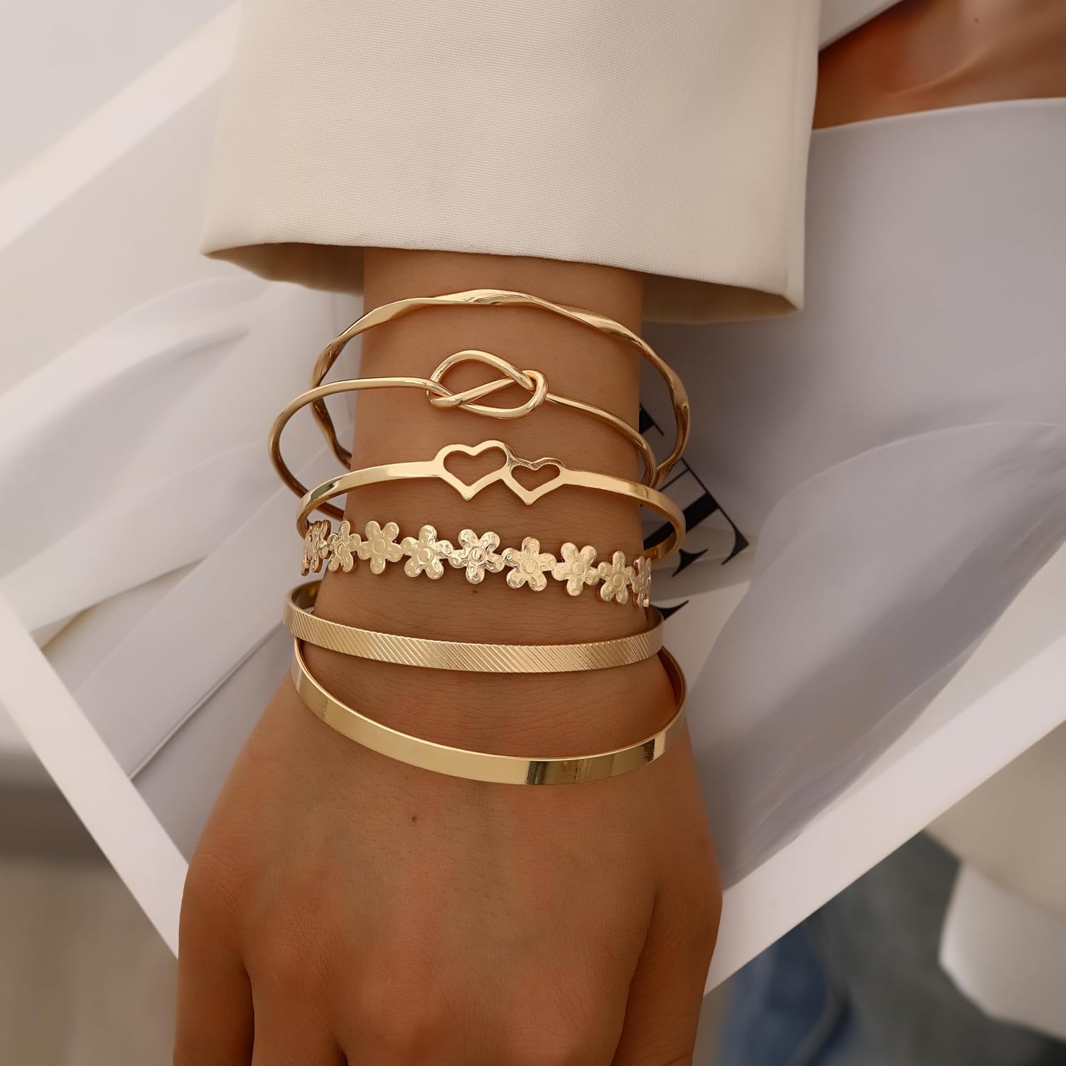 ÌF ME Gold Bangle Bracelets for Women, Indian Bangles Stackable Set, Multi Layer Textured 14K Gold Plated Chunky Bracelets Boho Jewelrys Set - Image 3