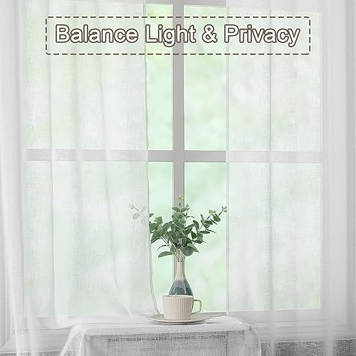 Miniatura 5 de Chyhomenyc Dianna - Cortinas traslúcidas blancas de cocina de 36 pulgadas de largo, cortinas de arpillera con textura de lino sintético, cortinas