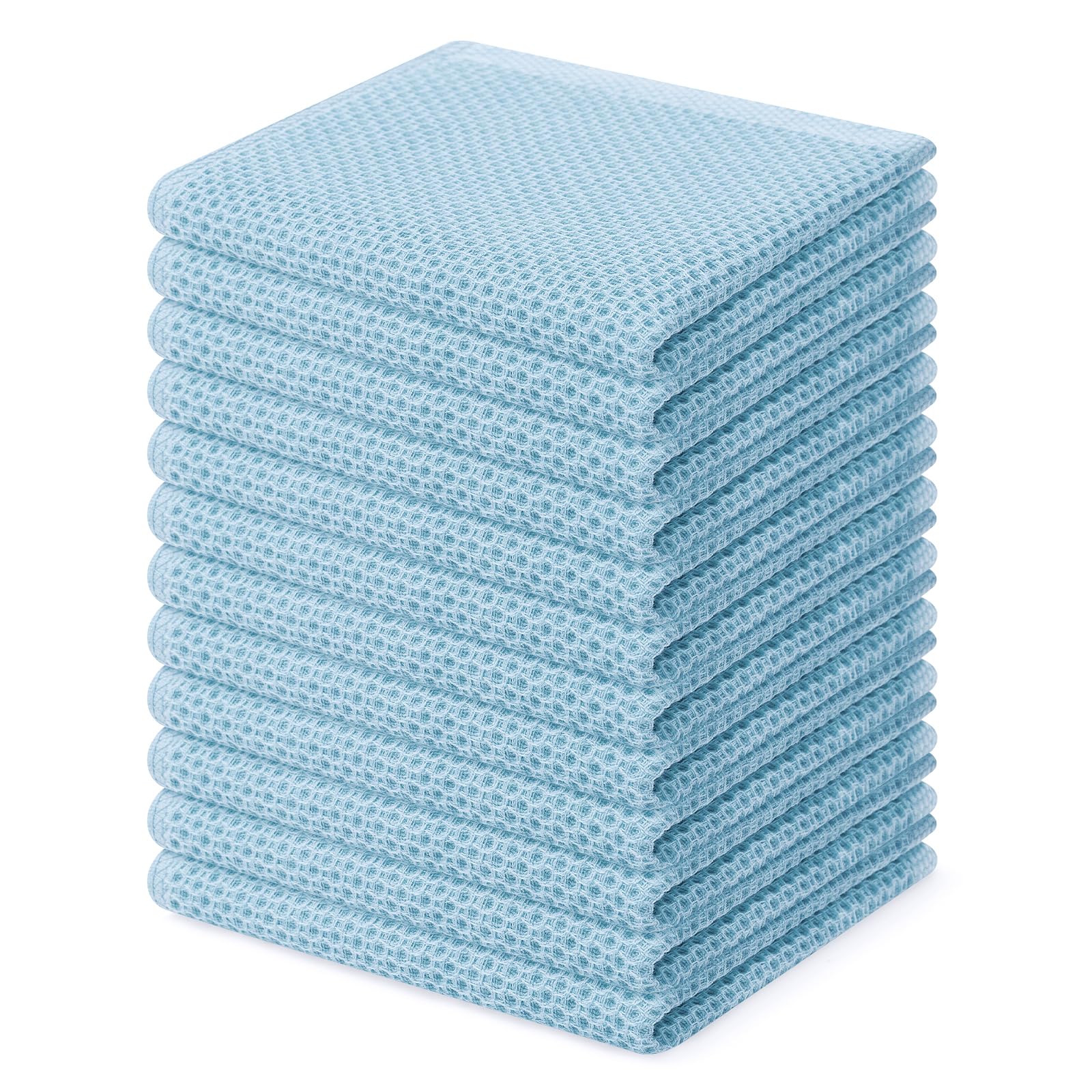 Homaxy 100% Cotton Waffle Weave Kitchen Dish Cloths 12-Pack, Sky Blue