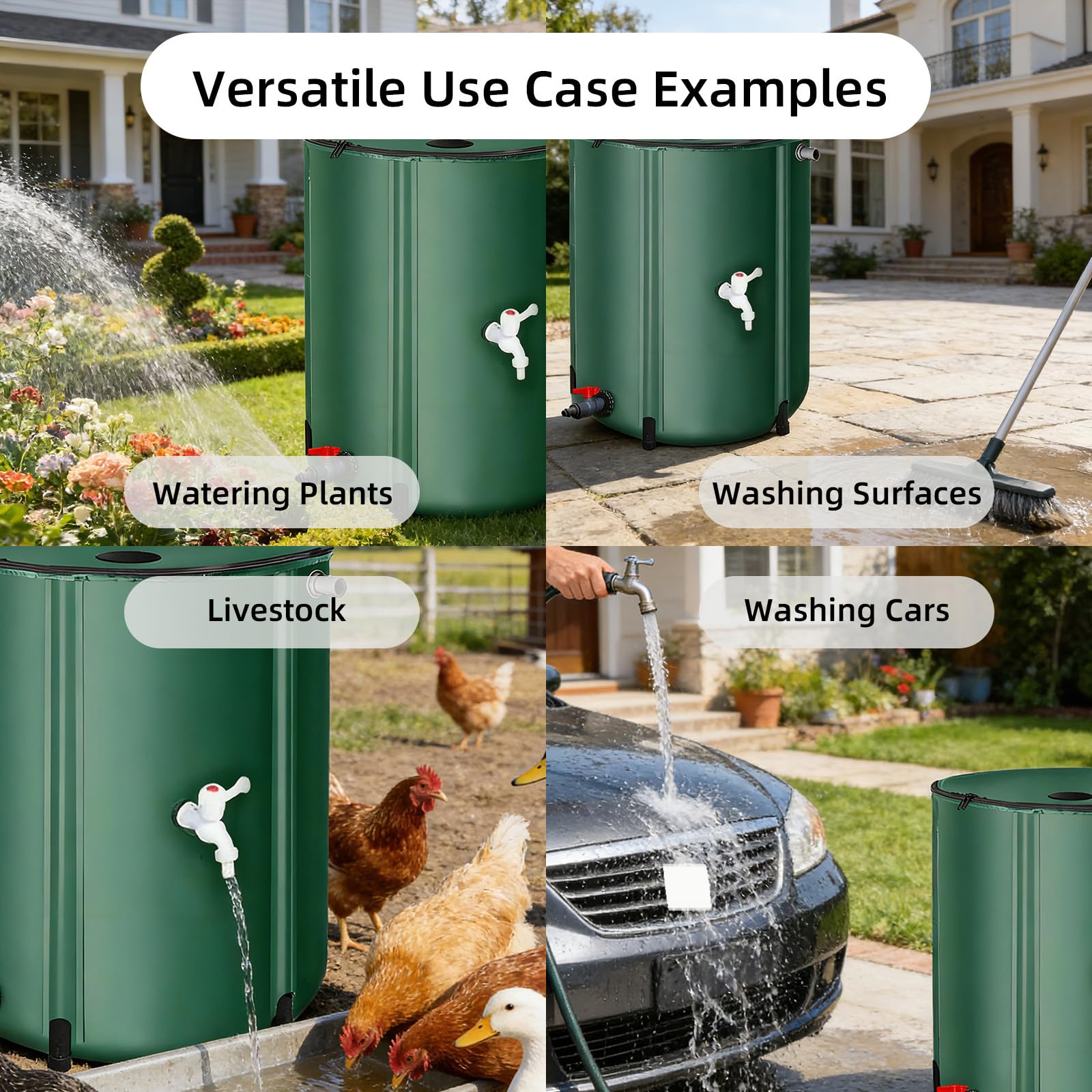 Sistema De Recolección Agua De Lluvia Plegable Con Barril - Tanque De Almacenamiento De Agua Portátil, Bajante Para Lluvia Contenedor Recolector De Con Filtro,380L