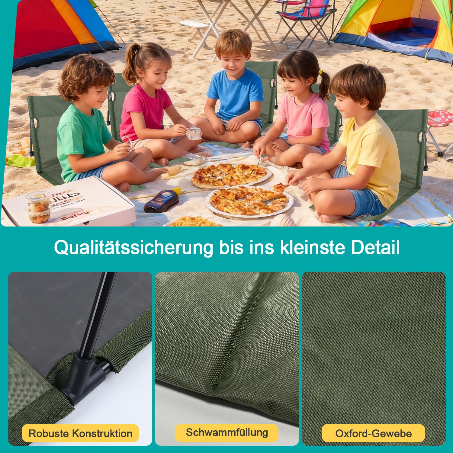Chaise de Plage Tapis de Plage avec Dossier Chaise Portable Dossier Plages Siège Camping Pliable Coussin de Chaises Pliant pour Camping pour la Randonnée Les Vacances la Plages