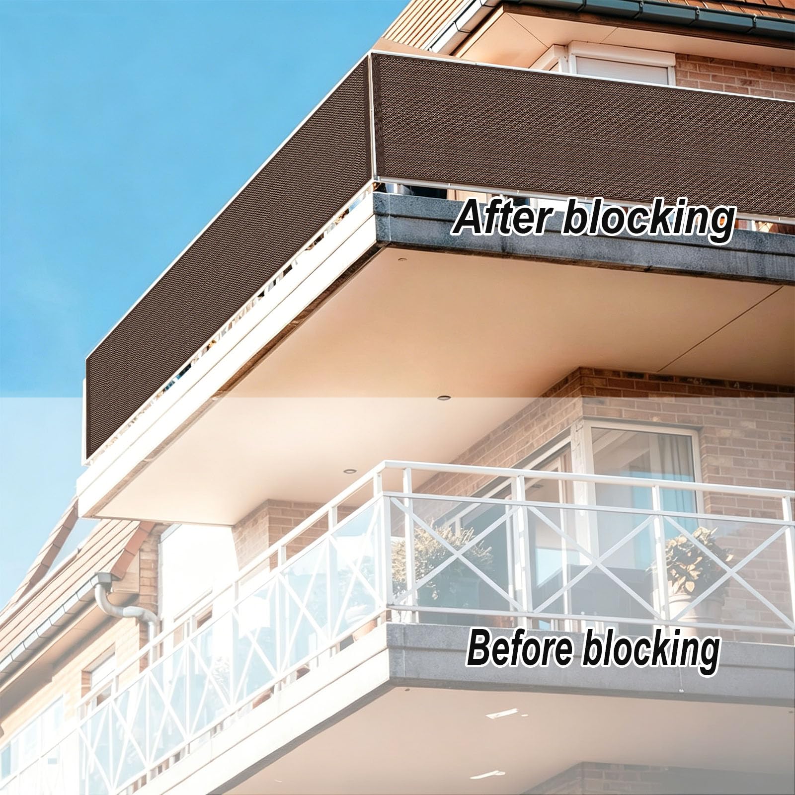 Copri Ringhiera Balcone 170 x 550 cm Protezione Solare, Protezione Della Privacy, Uv, Traspirante Schermi Protettivi Frangivisto Balcone per Giardino, Marrone