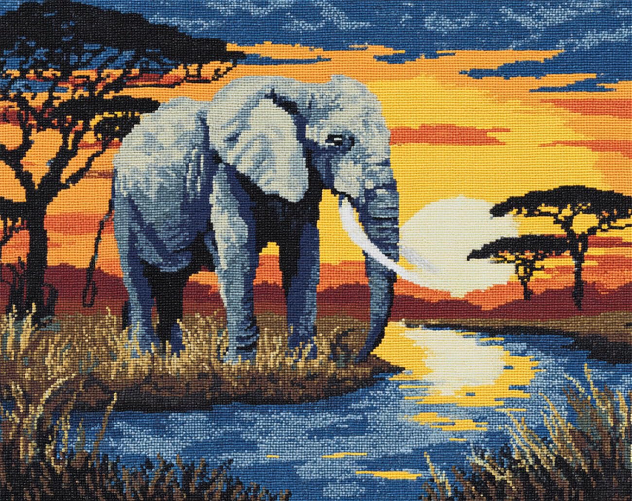 N.LANSHAN Diy Kit Tricot Debutant Tapis Éléphant Animal Et Paysage Kit De Fabrication De Tapis Au Crochet，Kits De Bricolage，Tapisserie，Coussin，Motifs Pré-Imprimés 60x90cm