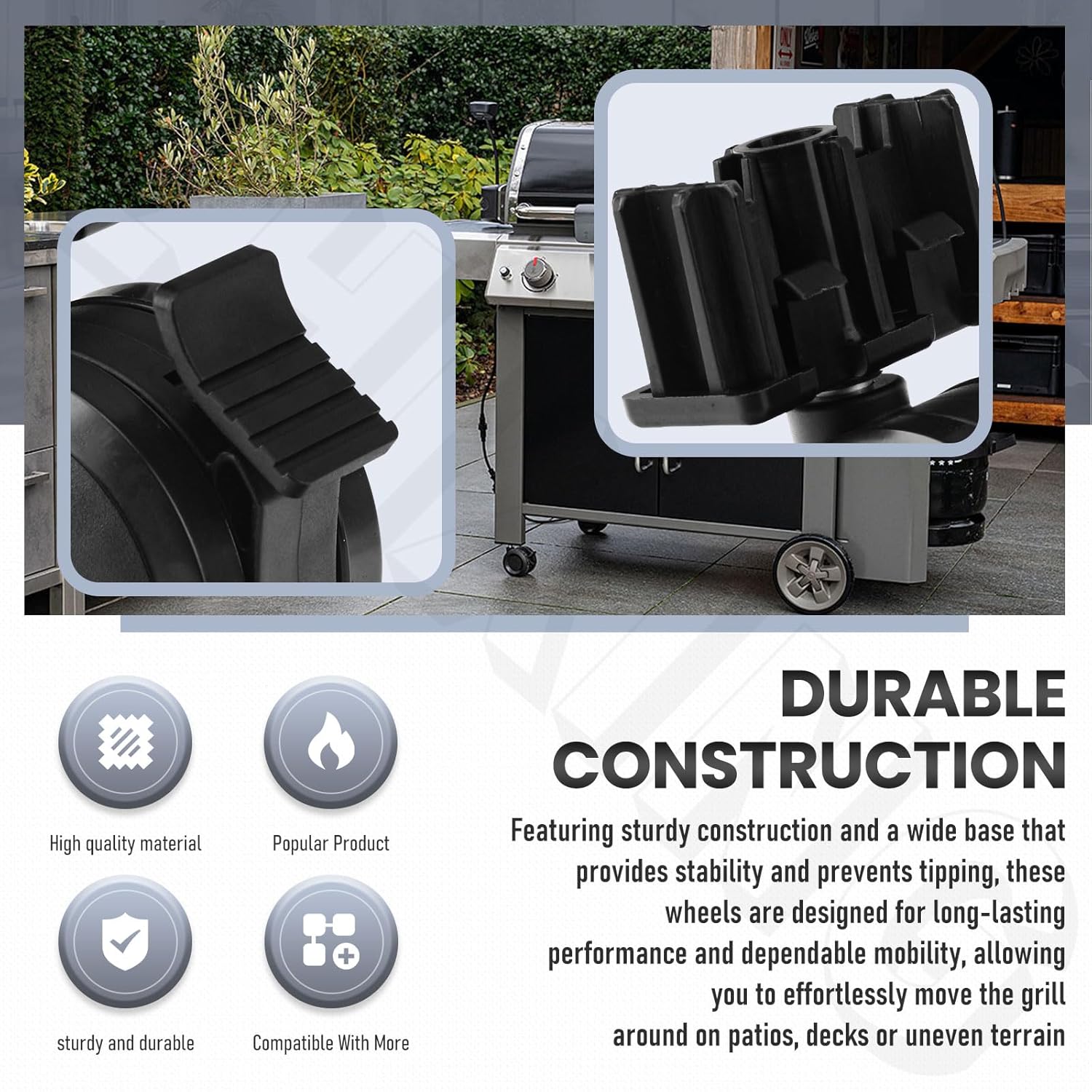 2 Pack 67066 Caster Inserts/67067 Grill Wheels Compatible with Weber GS4 Genesis II SE335 CE310 S310 S315 E210 E310 E410 E610 for Genesis 2 LX S240 S440 S640 E340