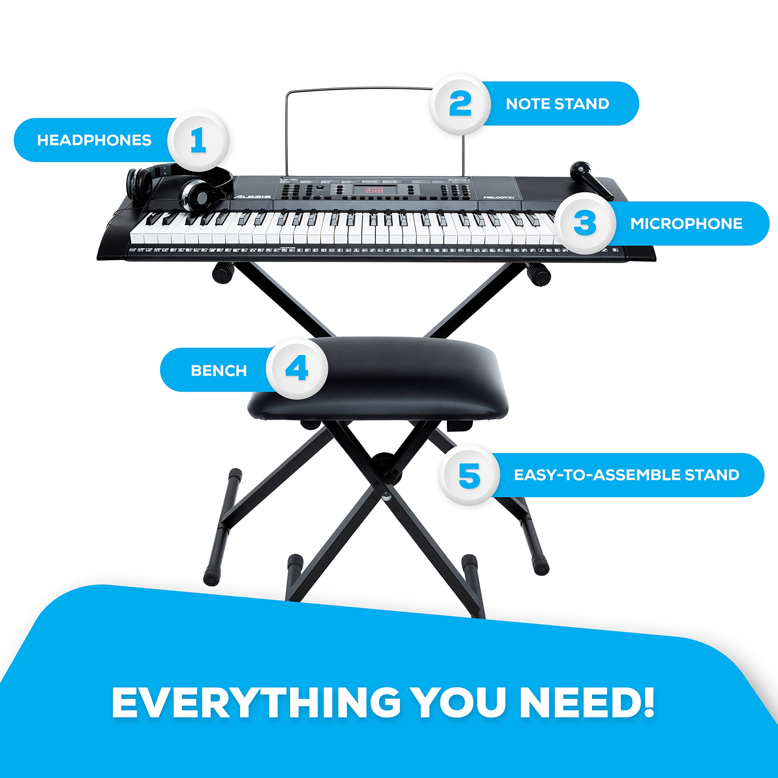 Alesis Melody 61 Key Keyboard Piano with 300 Sounds, Speakers, Digital