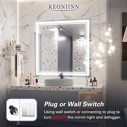 Vista 30 de Keonjinn - Espejo iluminado para el baño con luz LED, para montar en pared, diversos tamaños (vertical/horizontal)