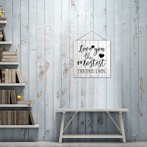 Miniatura 8 de Letrero de madera de granja con texto en inglés "Love You The Mostest The End I Win Distressed Look Wood Craft Letrero de pared para comedor, mesa
