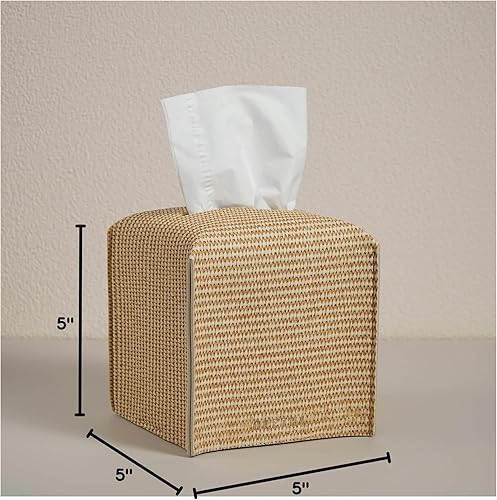 Miniatura 7 de OLETHA Funda cuadrada estética para caja de pañuelos, soporte para caja de pañuelos, ratán texturizado, juego de 2