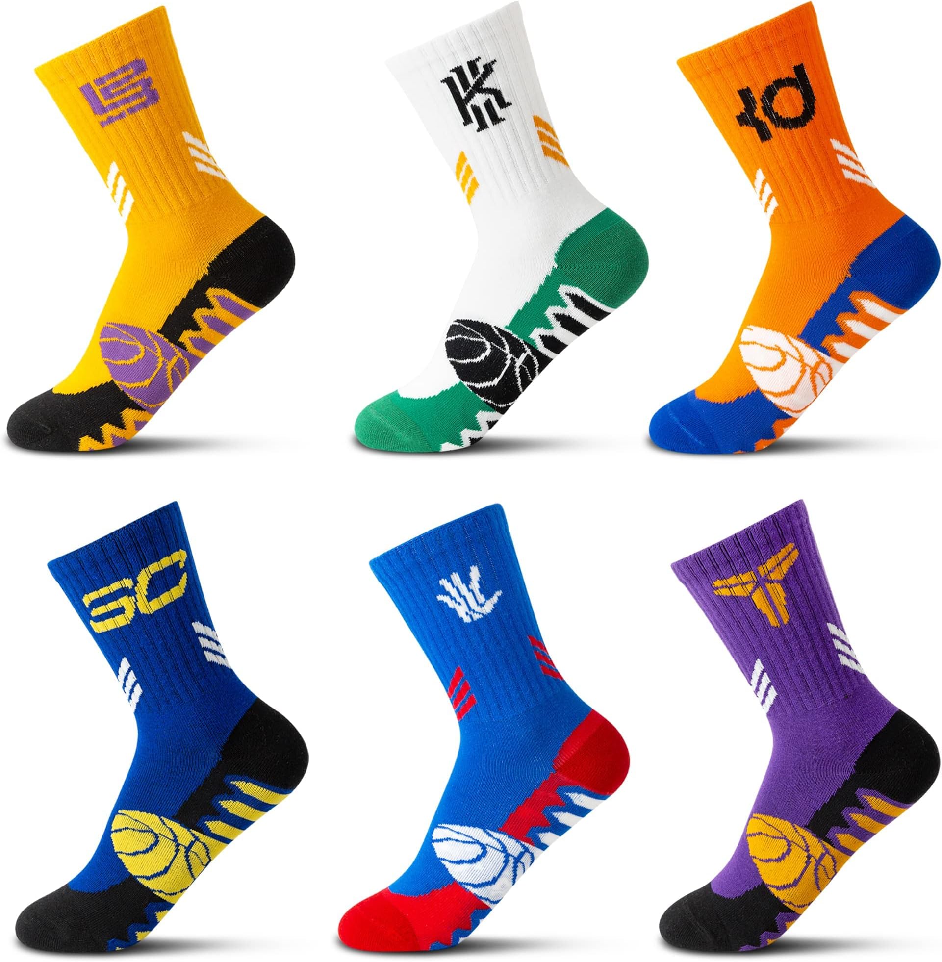 MAKINGTECBoys Girls Athletic Socks - 6 Pairs Unisex Youth Kids Basketball Cotton Crew Mid Calf Sports Gym Socks, Novelty Soft Funny Casual Fashion Breathable Soccer Hiking Outdoor Socks(12-15Y, XXL)