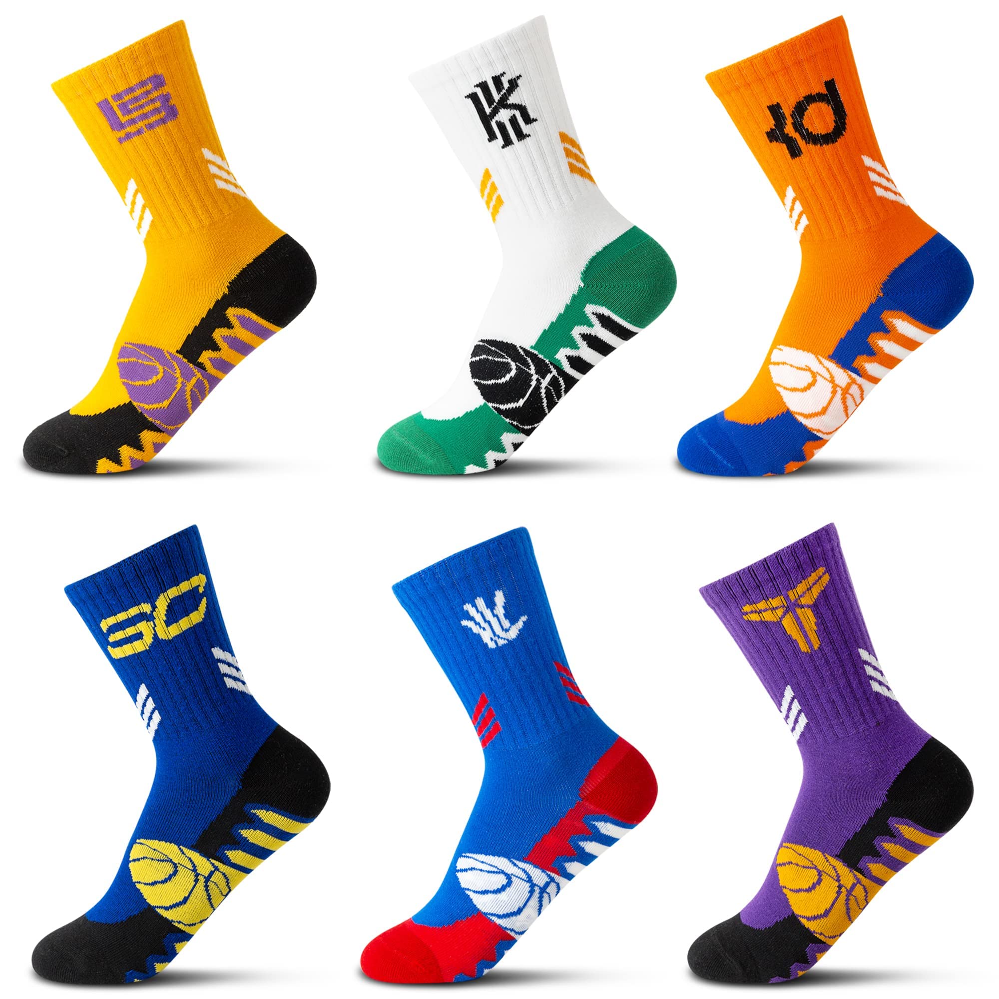 MAKINGTECBoys Girls Athletic Socks - 6 Pairs Unisex Youth Kids Basketball Cotton Crew Mid Calf Sports Gym Socks, Novelty Soft Funny Casual Fashion Breathable Soccer Hiking Outdoor Socks(12-15Y, XXL)