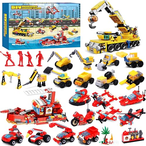 Toylink Juego de bloques de construcción para niños de 6, 7, 8, 9, 10, recuerdos de fiesta para niños de 8 a 12 años con 22 vehículos, modelo de