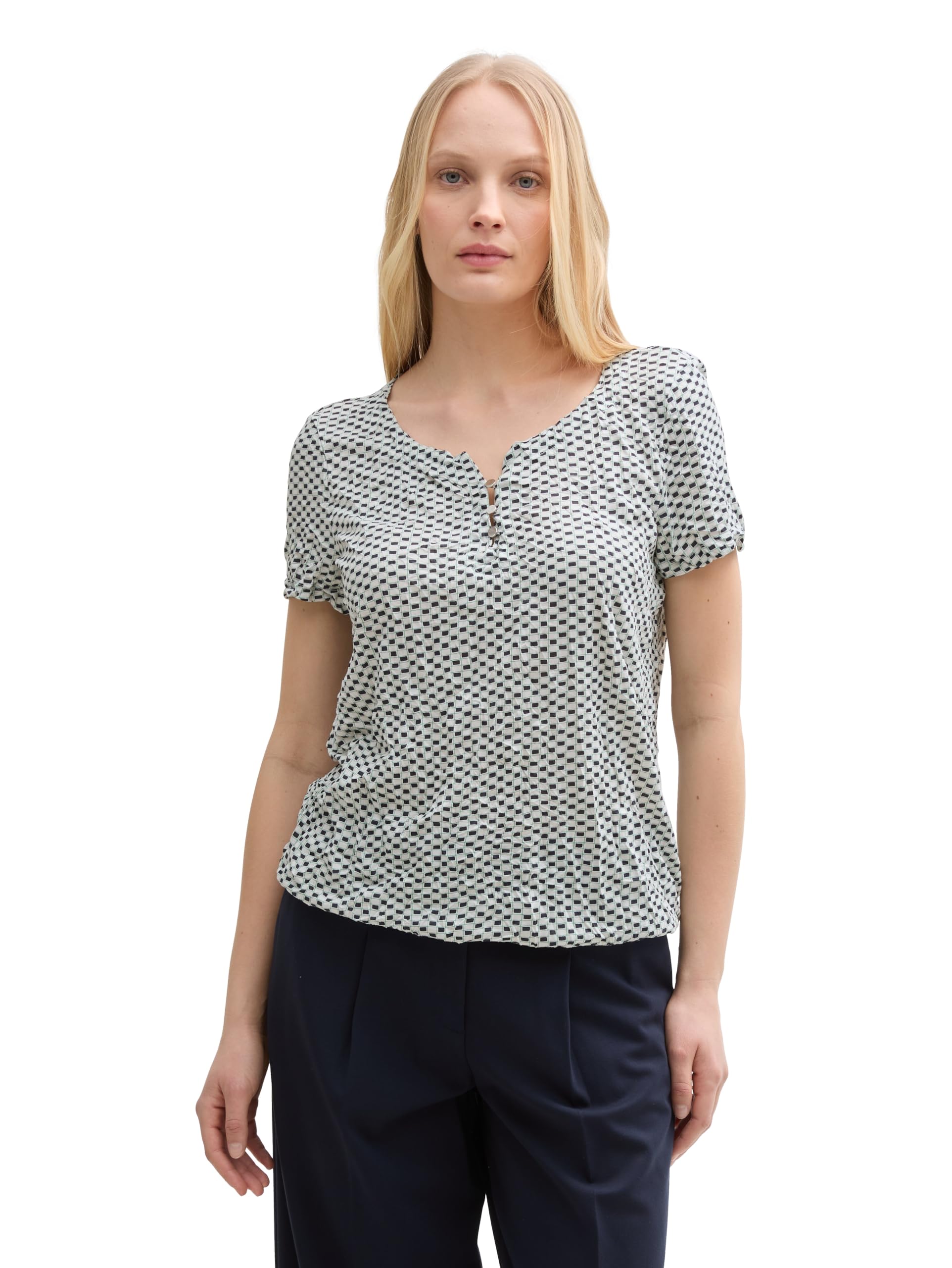 Tom Tailor Damen Crinkle T-Shirt mit Muster