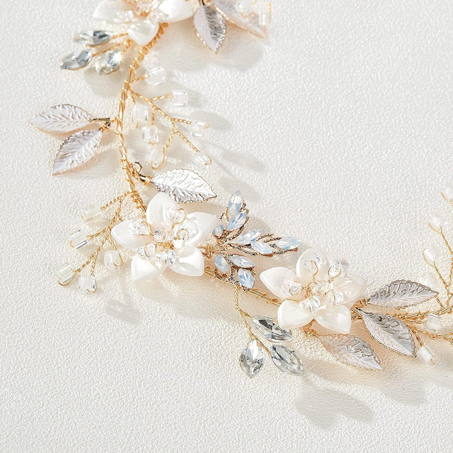 SWEETV Handmade Bridal Headband Flower Wedding Hair Accessories for Brides Hair Pieces Gold Flower Girl Headpieces - Image 6