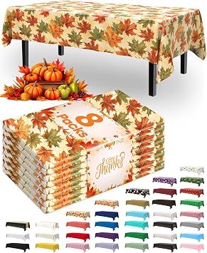 Pureegg Plastic Table Cloth Disposable 8 Pack 54 x 108 Inch, Autumn Maple