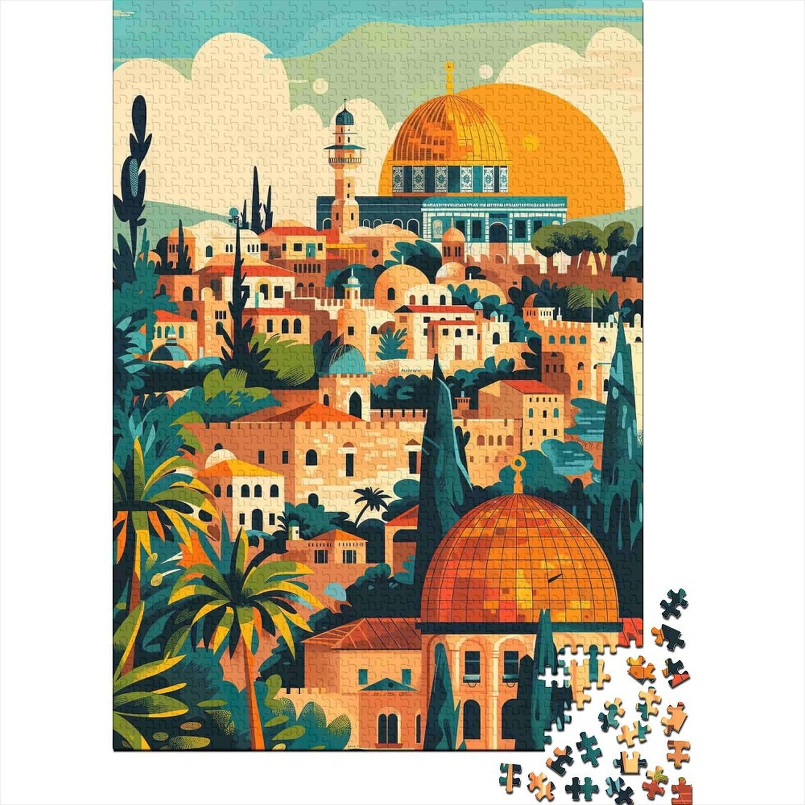 Mediterranean Cityscape 1000 Piece Jigsaw Puzzle Cardboard for Adults Artistic Style Brain Teaser Leisure Hobby Home Decoration Stress Relief Activity