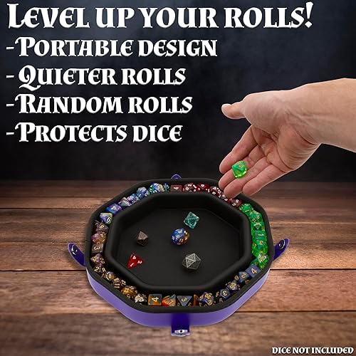 Miniatura 8 de CASEMATIX Bandeja de dados y estuche de almacenamiento de dados para hasta 115 dados RPG, bandeja de dados para rodar con broches magnéticos, diseño