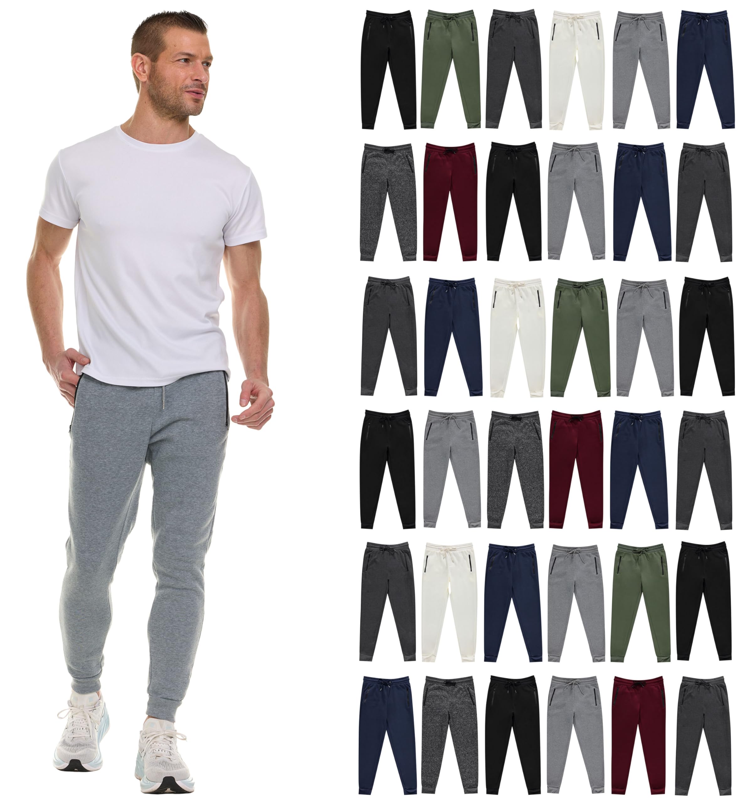 BILLIONHATS Wholesale Mens Fleece-Lined Jogger Sweatpants with Zippered Pockets, Bulk Joggers for Homeless Shelter Donations