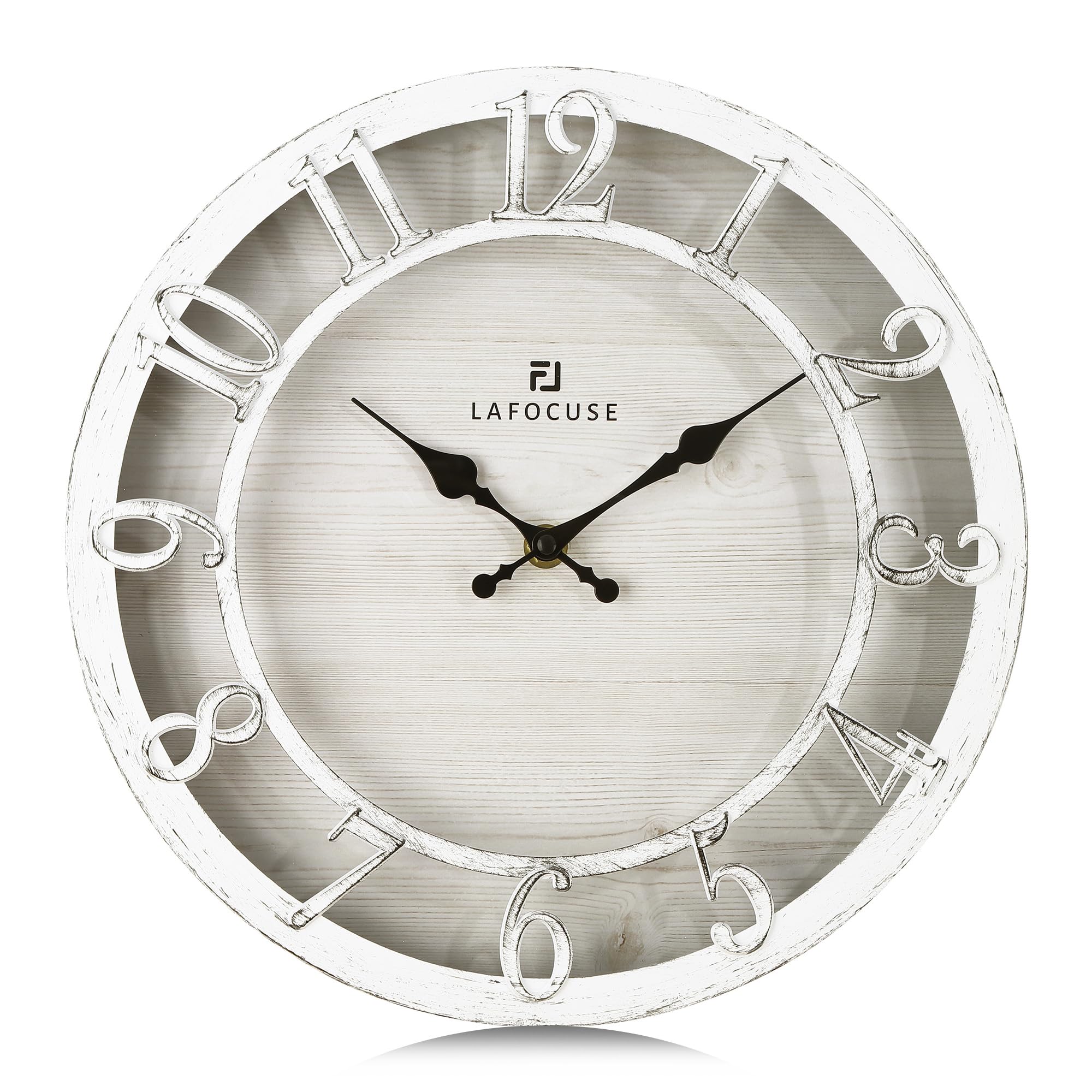 12 Inch Retro Wall Clock White Silent with 3D Numerals, Vintage Farmhouse Clocks for Living Room Kitchen Home Decor