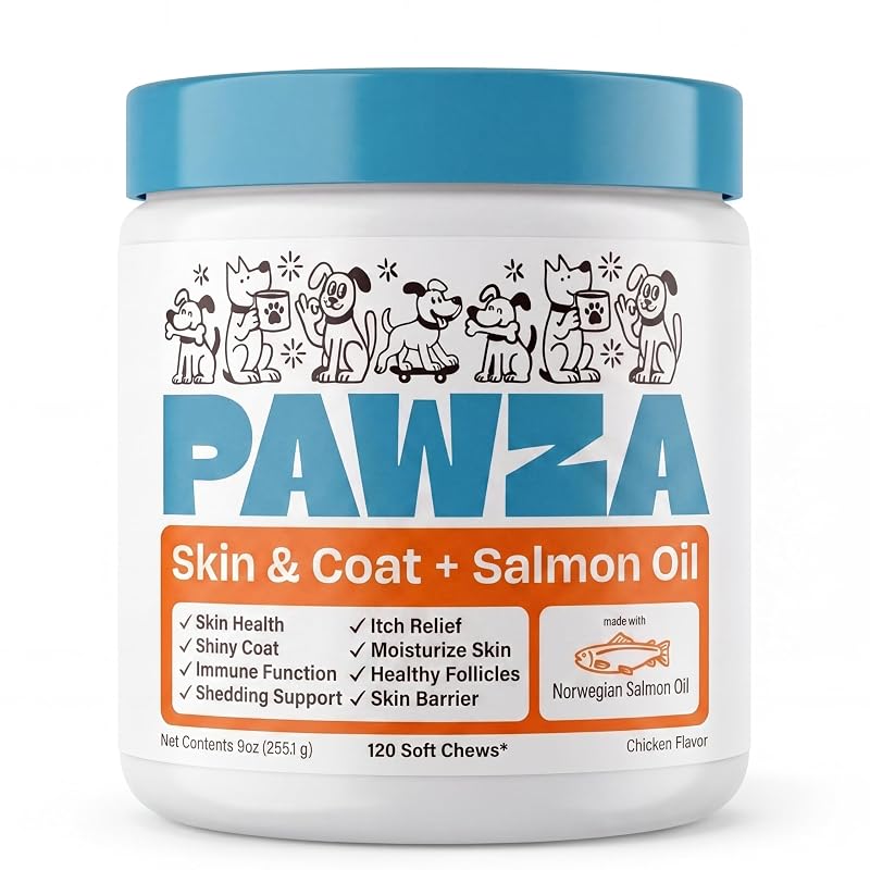 Suplemento de Óleo de Peixe para Cães PAWZA com Óleo de Salmão Norueguês, Biotina e Zinco, 120 Unidades