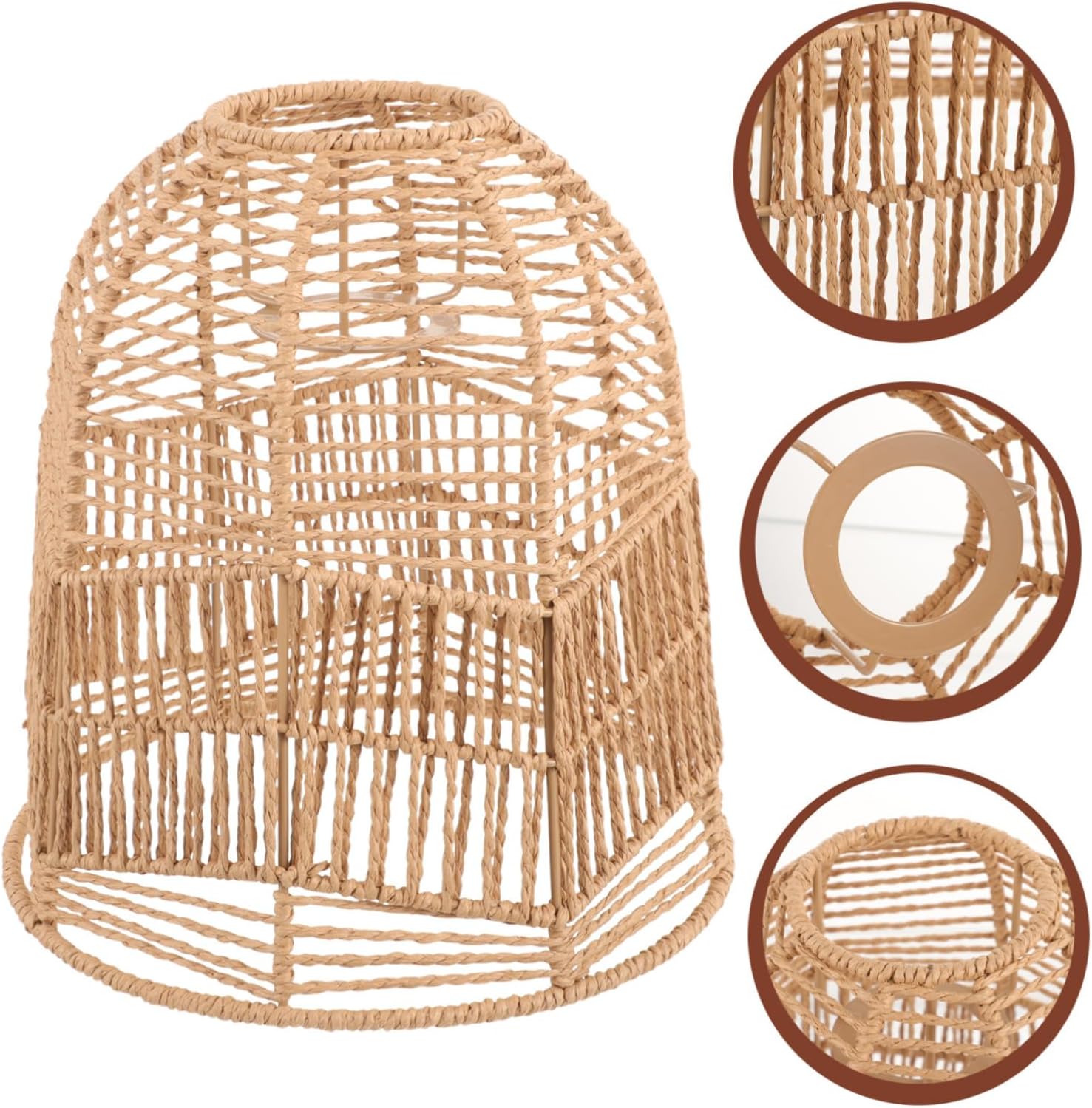 POPETPOP Retro Woven Lampshade for E27 Base Small Paper Weaving Ceiling Light Cover for Indoor Spaces like Cafes and Homes