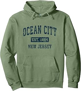 Ocean City New Jersey NJ Vintage Sports Design Navy Print Pullover Hoodie