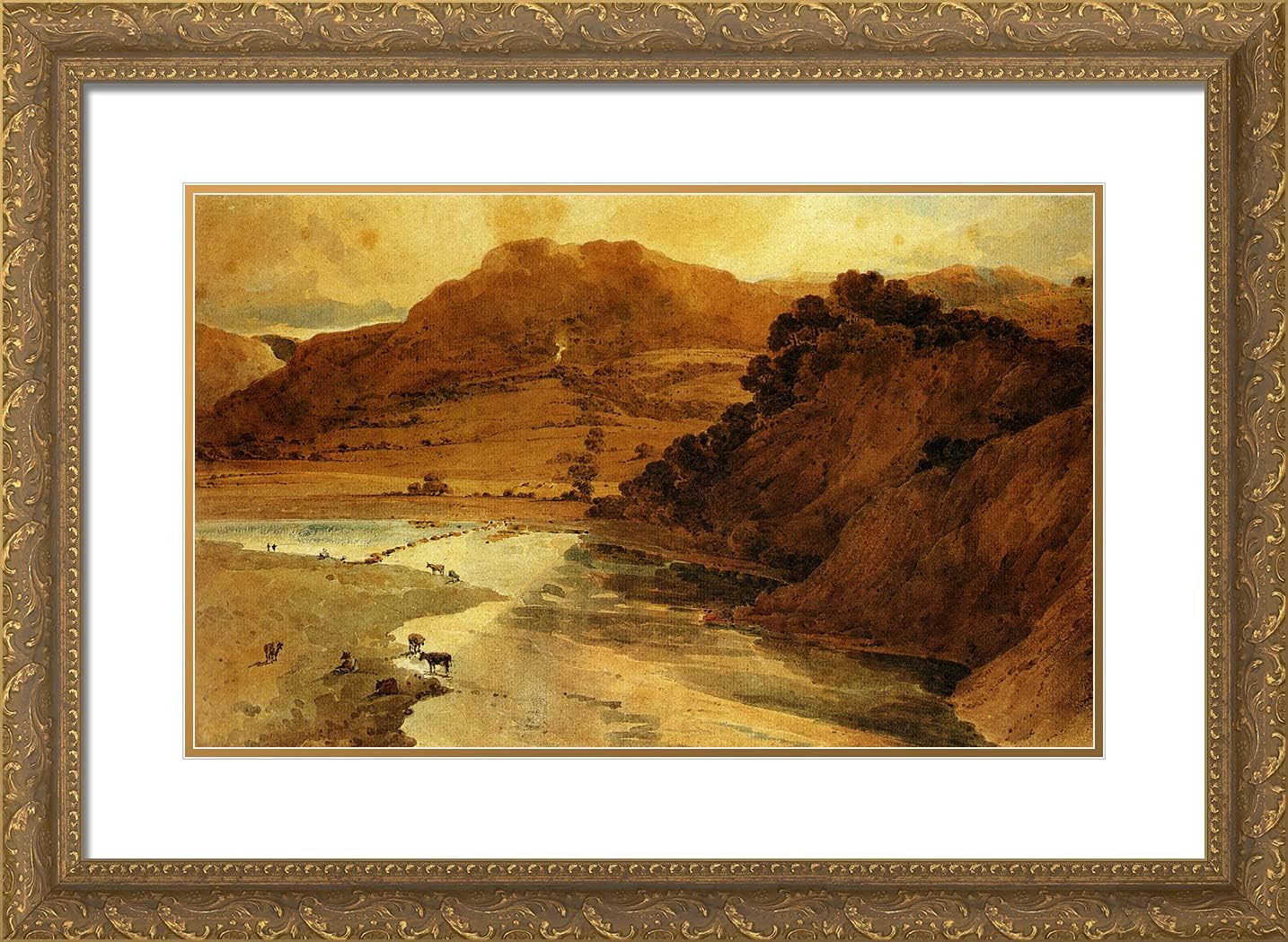 ArtDirect Girtin, Thomas 24x18 Gold Ornate Framed Art Print with Double Matting Titled: Near Bolton Abbey