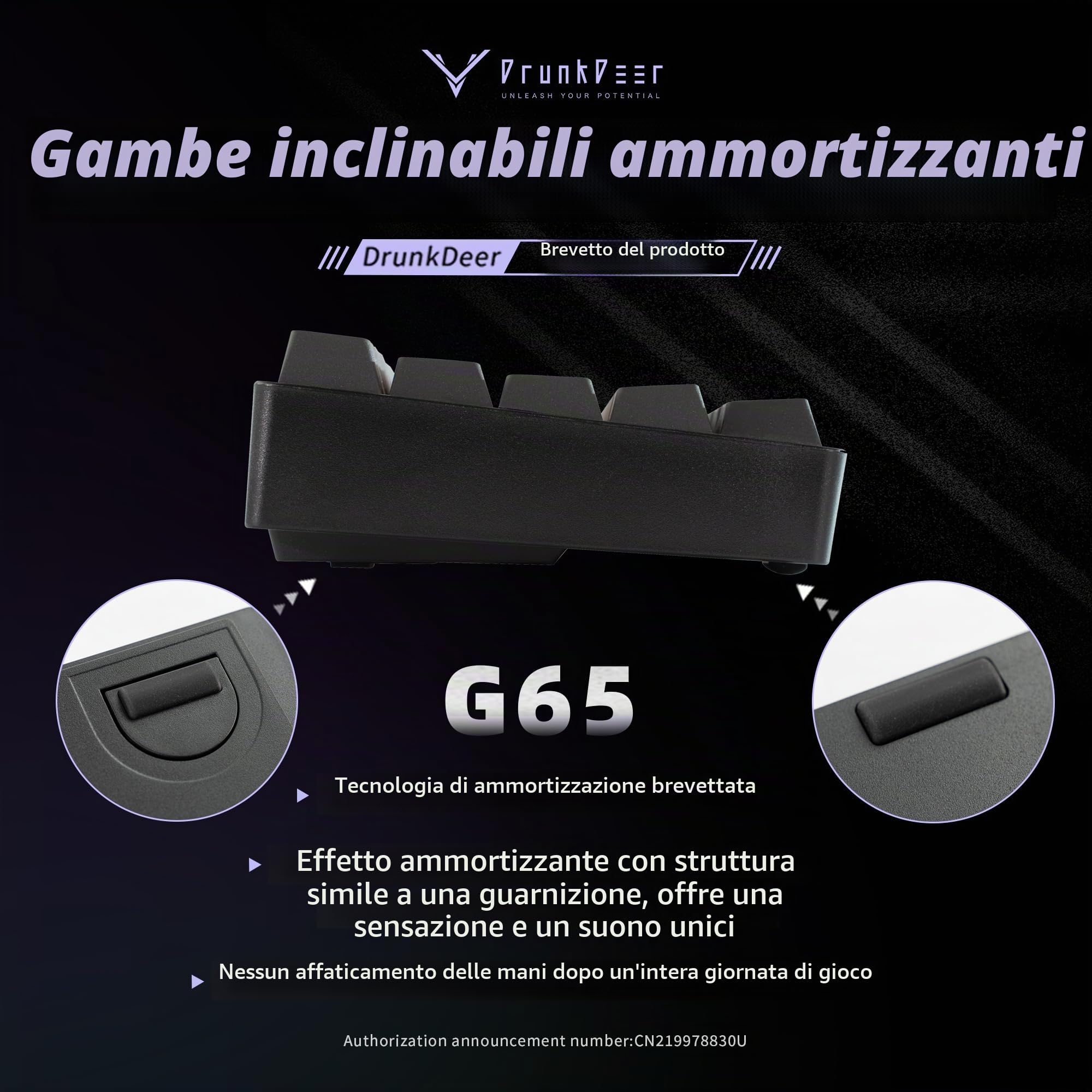 DrunkDeer G65 Rapid Trigger Tastiera meccanica Interruttori magnetici Gaming PBT Keycaps RGB Wired 65% Dimensione compatta Anti-ghosting Nero