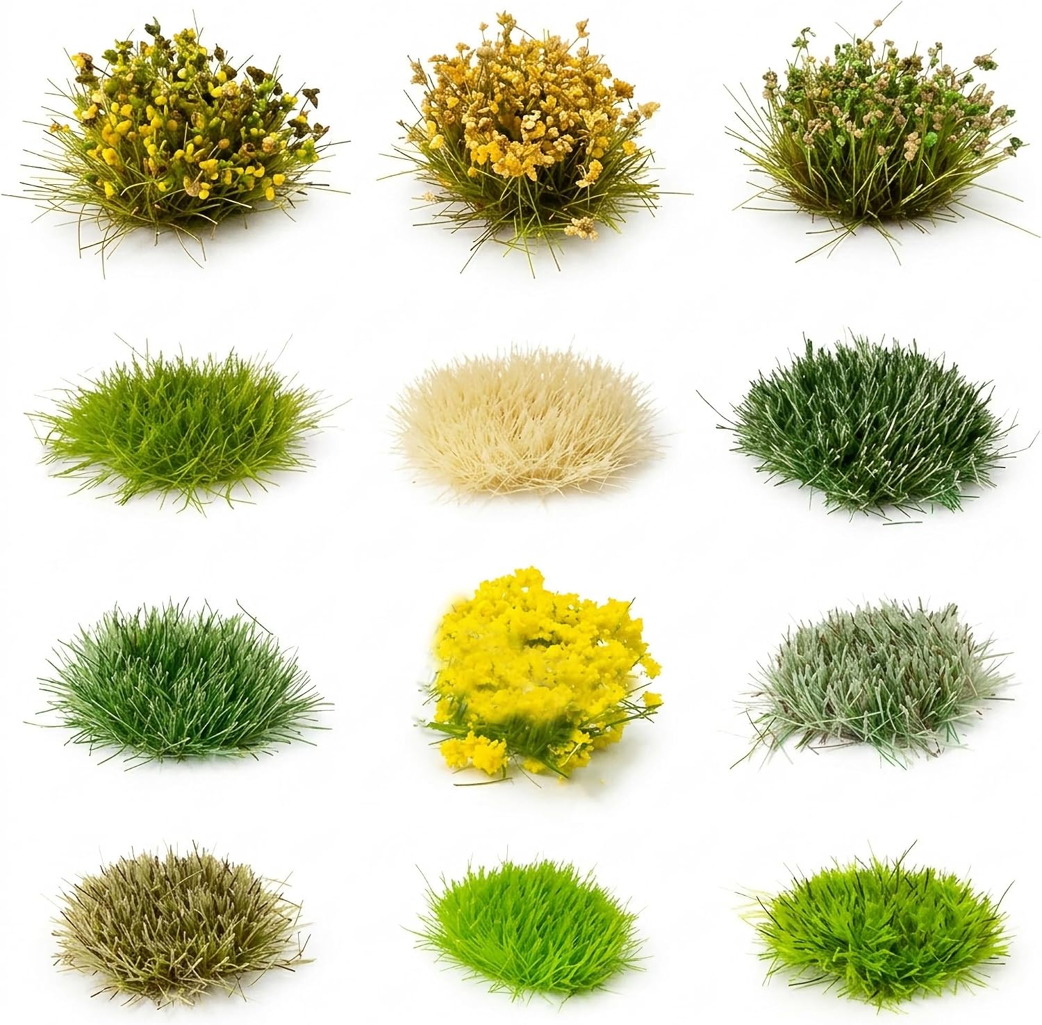 168Pcs Static Grass Tufts Bushy Lowland Shrubs Grass Clusters, Realistic Mini Flowers Miniature Vegetation for Train Railroad Scenery, Military Sand Table, Model Bases & Diorama Terrain Kit