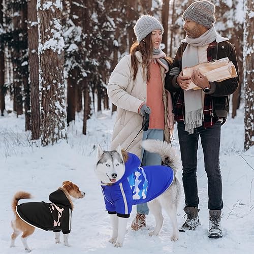 Miniatura 7 de Queenmore Abrigo de invierno cálido para perro chaqueta de nieve impermeable para perro para clima frío sudadera con capucha reflectante con mangas