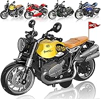 MQDMINI 4-Pack Pull-Back Alloy Motorcycle Toys with Lights & Sounds - Friction Powered for Kids 3-12