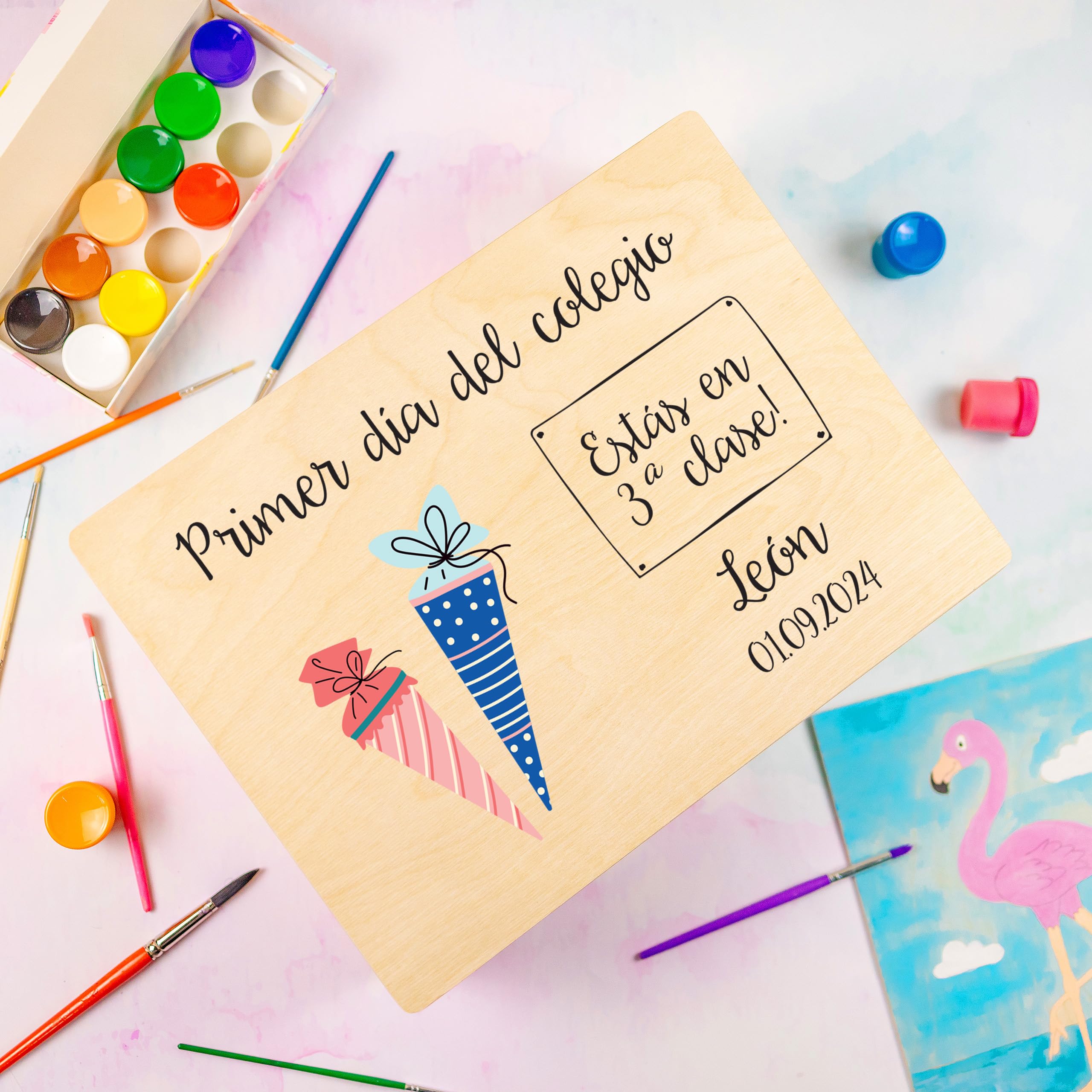 Creative DECO Caja de Regalo Escolar Personalizada con tu Texto Recuerdos