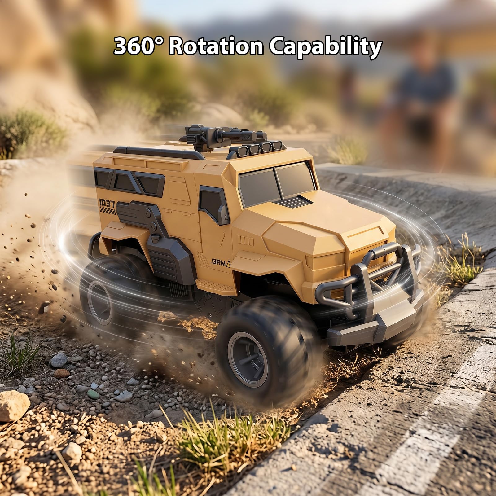 2,4 G RC Truck 4WD Fernbedienung Auto Wasserdichtes Geländefahrzeug Dual Mode Land und Wasser mit 360 Rotation 2 Wiederaufladbare Batterien 7,4 V 900 MAh für Outdoor-Rennen (Khaki)