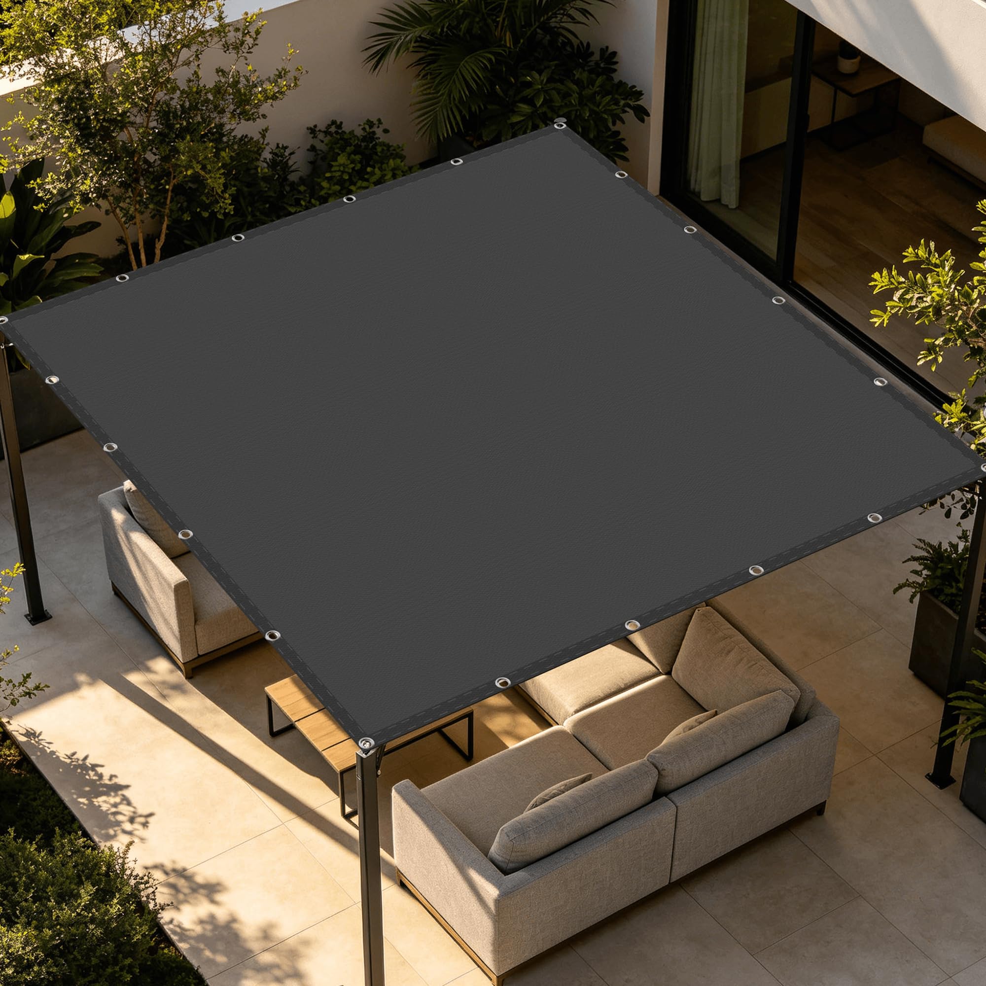 Toile d'ombrage rectangulaire protection UV avec cordons pour balcon