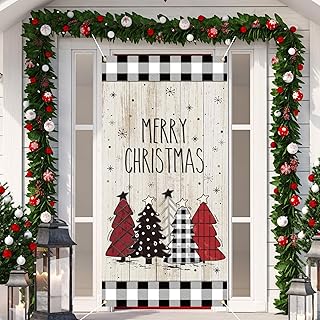Buryeah Christmas Door Cover Front Door Banner Backdrop Merry Christmas Tree Door Decor Xmas Festival Holiday Fabric Backdrop Door Cover for Outdoor Party Supplies, 70.9 x 35.4 Inch (Xmas Tree)