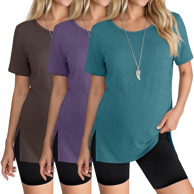 3 Pack Womens Maternity Shirts Short Sleeve Round Neck Side Split Pregnancy Tops Loose Summer Casual Mama Clothes